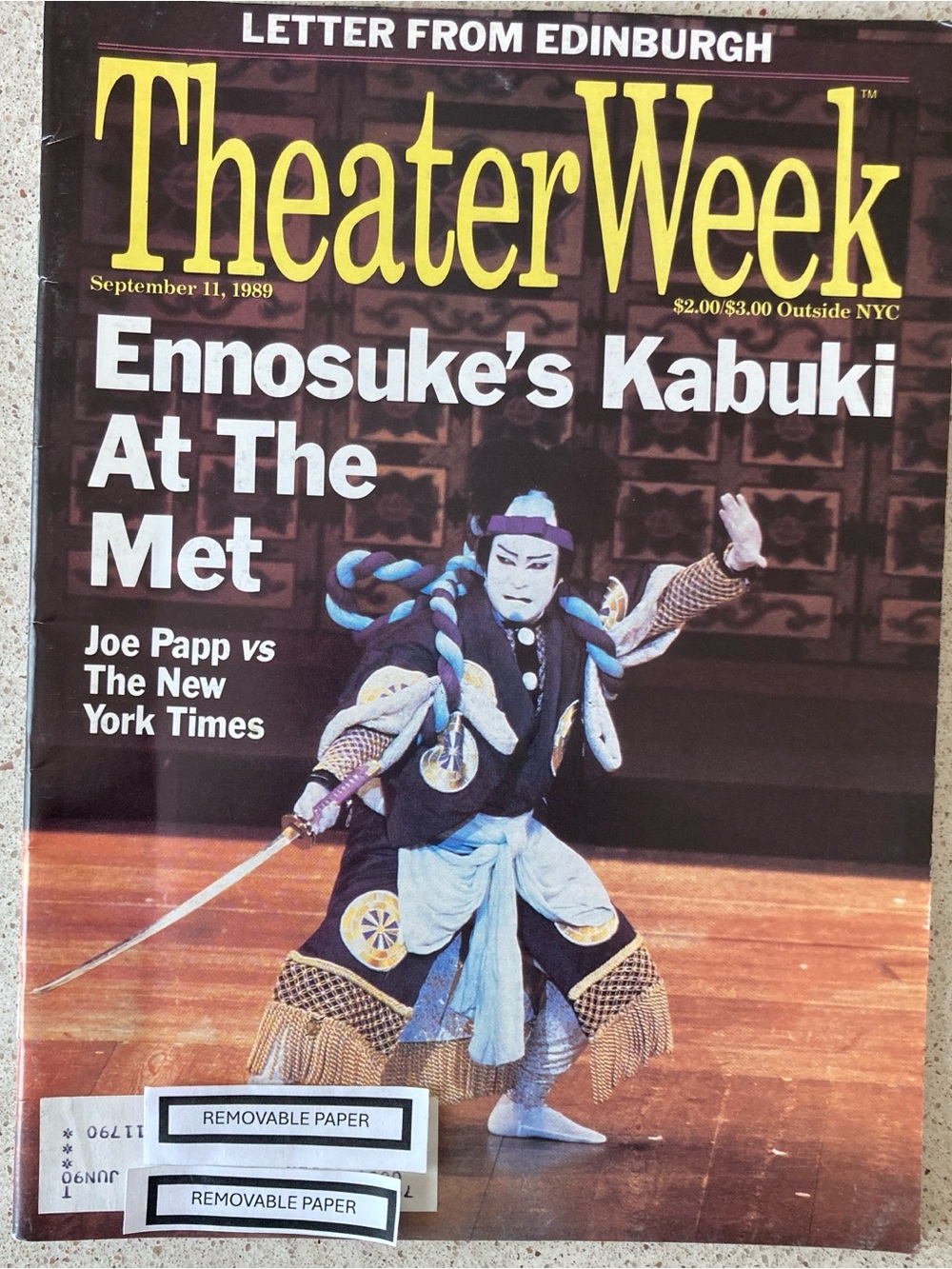 Ennosuke Ichikawa III Theater Week Magazine September 11 1989 -  Label Attached